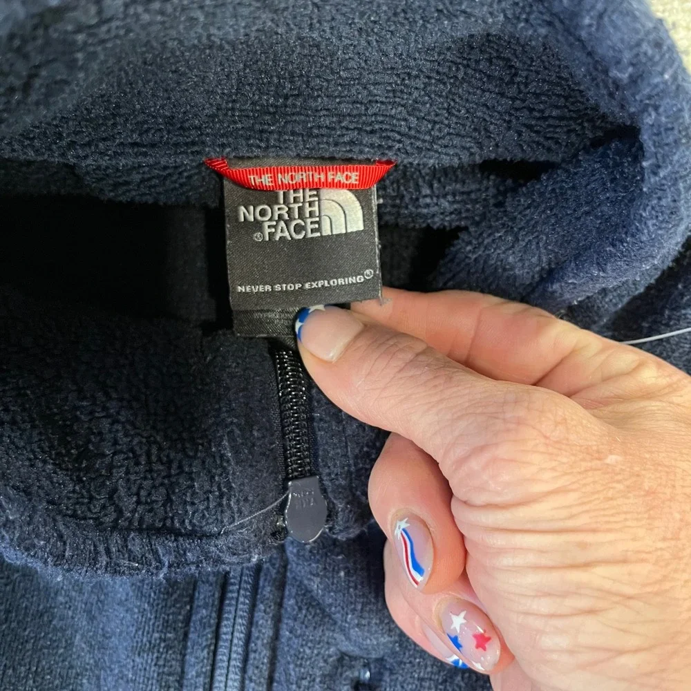 The North Face Fleece Jacket Mens Large Navy Blue Full Zip Mock Neck Raglan